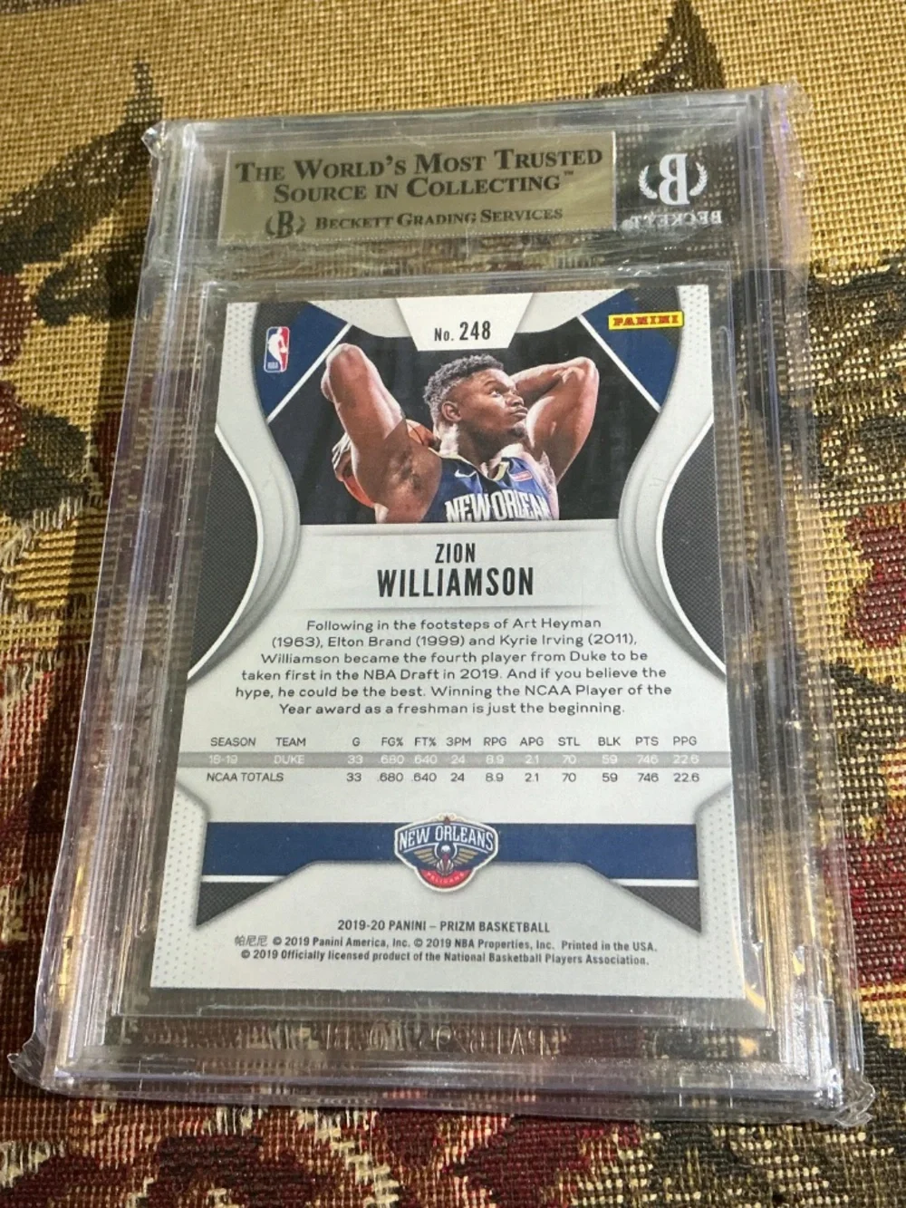 Zion Williamson 2019-20 Panini Prizm Rookie #248 Graded BGS 9.5 GEM MINT